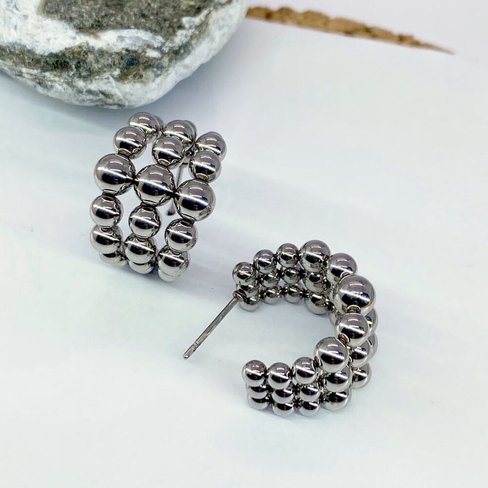 NEW Silver Bubble Hoop Earrings - Picture 12 of 12